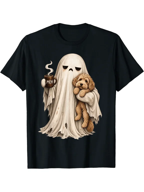 Sad Ghost Coffee Golden Doodle Dog Halloween Costume Cavapoo T-Shirt