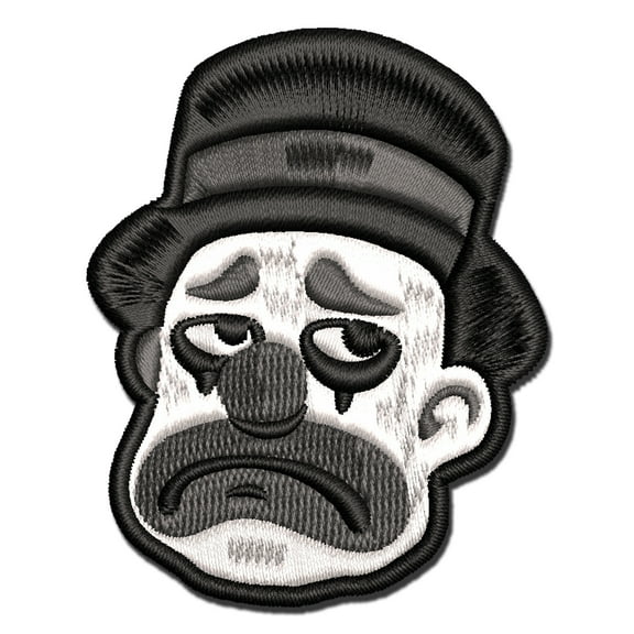 Sad Grayscale Monotone Clown Top Hat Applique Multi-Color Embroidered Hook & Loop Patch - 3 Inch Medium
