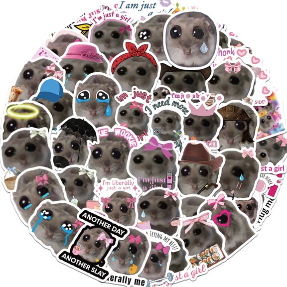Sad Hamster Memes Stickers, Colorful Decals for Laptop, and Phone Set of 56