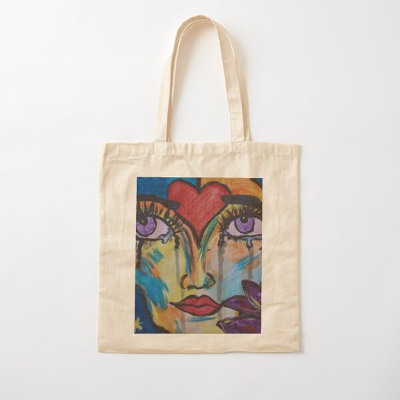 Sad Heart Canvas Tote Bags, Reusable Shopping Bag