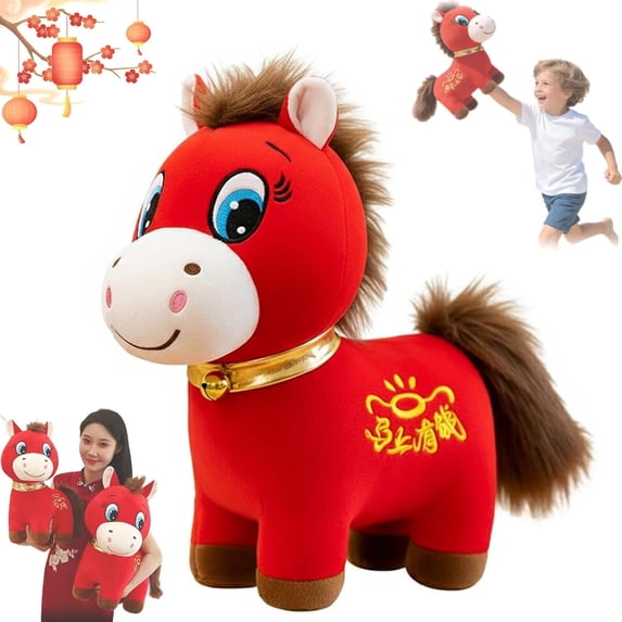 Sad Horse, Crying Horse, Year of 2026 Plush, Red Smiling/Crying Spring Festival Ideal for Home Tabletop Decor, Lucky Chinese Lunar New Year Mascot Ornament (7.87"-Smile)