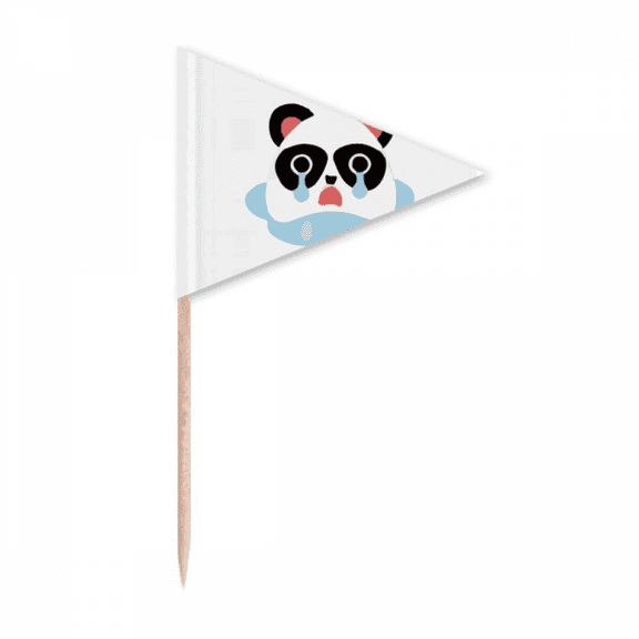 Sad Little Panda Poor Cartoon Expression Toothpick Triangle Cupcake Toppers Flag