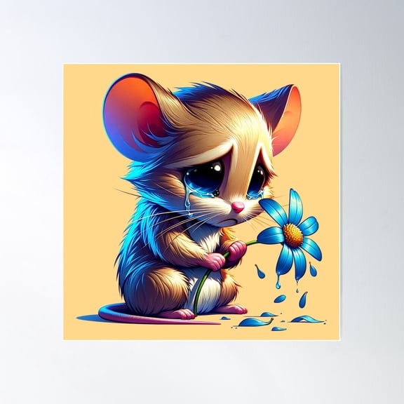 Sad Mouse Flower Poster Wall Art, Modern Wall Decor For Living Room Bedroom, 17x17 UNFRAMED