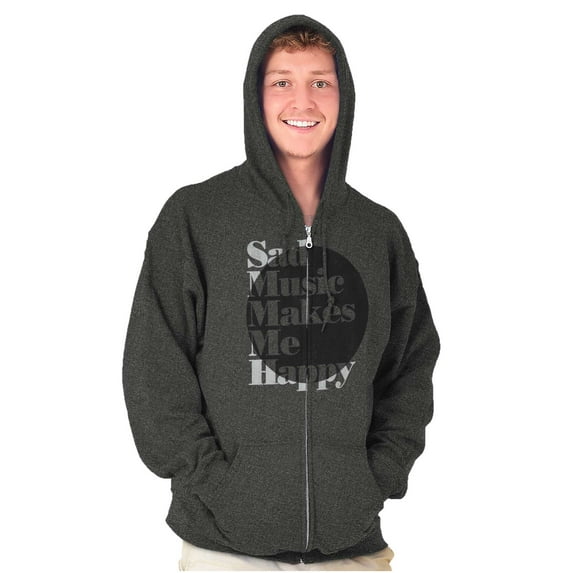 Sad Music Makes Me Happy Emo Songs Zip Up Hoodie Men's Women's Brisco Brands 2X