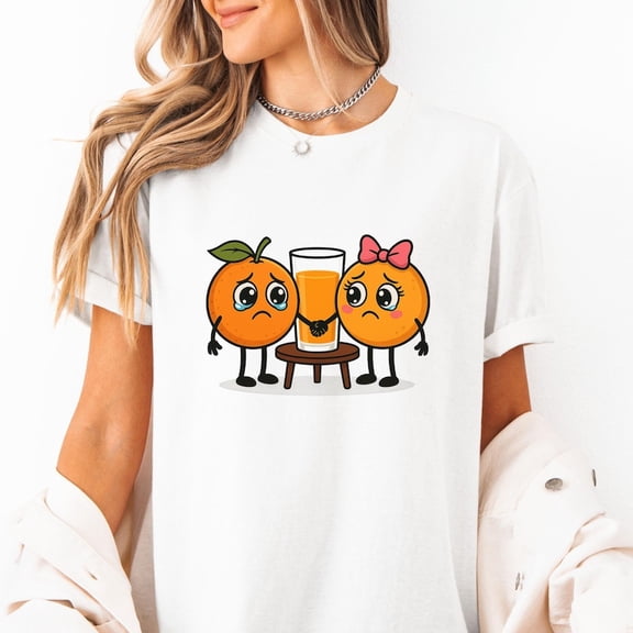 Sad Oranges Crying Over Orange Juice Shirt Funny Fruit Pun Emotional Cartoon Tee for Juice Lovers Foodies and Pun Gift Collectors