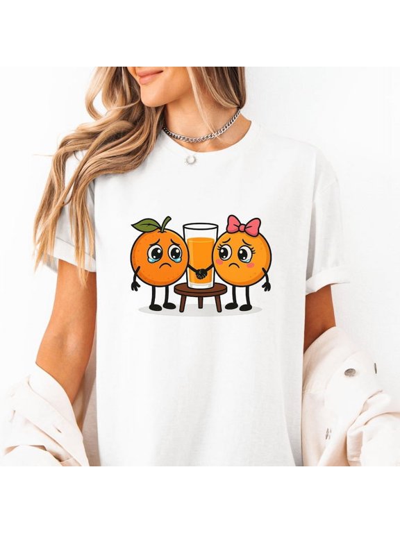 Sad Oranges Crying Over Orange Juice Shirt Funny Fruit Pun Emotional Cartoon Tee for Juice Lovers Foodies and Pun Gift Collectors