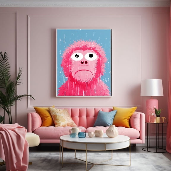 Sad Pink Monkey Original Monkey Illustration Poster Unframed Paper Print