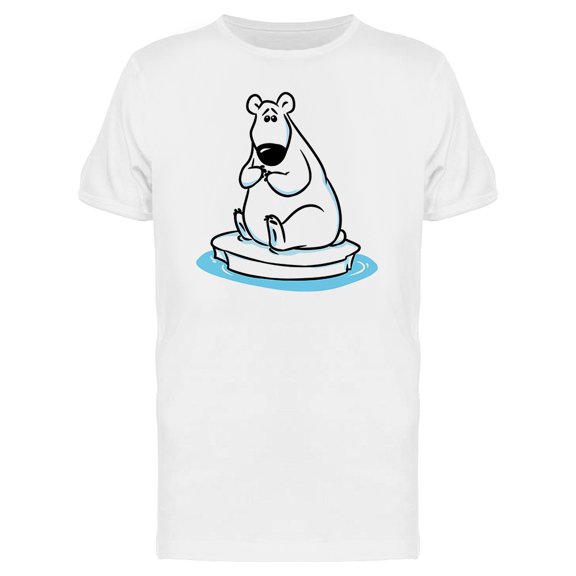 Sad Polar Bear On Ice Cartoon T-Shirt Men -Image by Shutterstock, Male x-Large