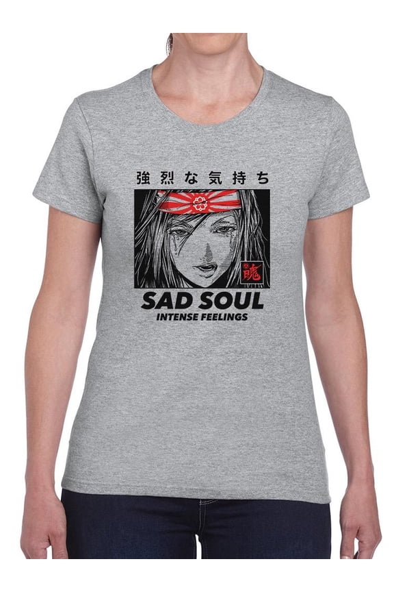 Sad Soul Manga Girl Shaped T-Shirt Women -Image by Shutterstock, Female XX-Large