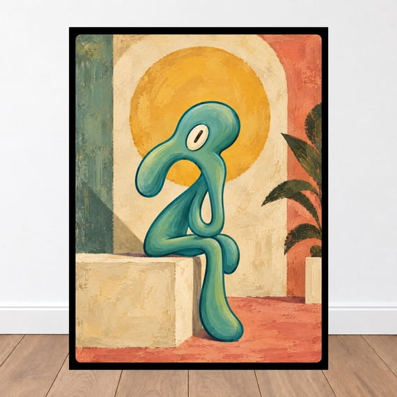 Sad Squidward Wall Art Funny Cartoon Inspired Poster Retro Wall Art Colorful Character Print Moody Meme Wall Art, Poster Only