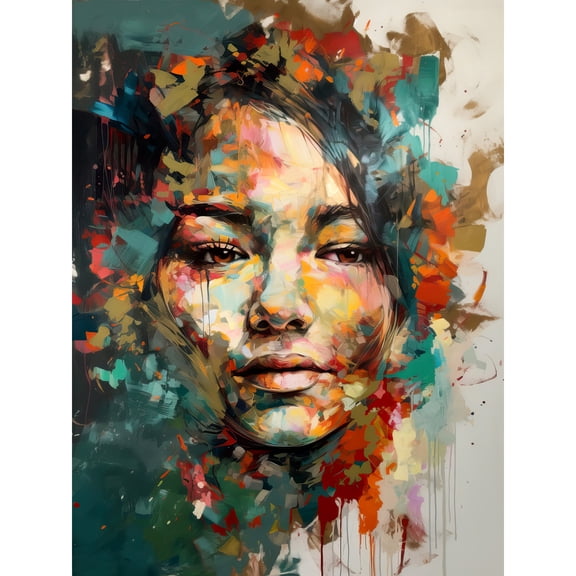 Sad Young Woman Face Beauty Portrait Multicoloured Extra Large XL Wall Art Poster Print