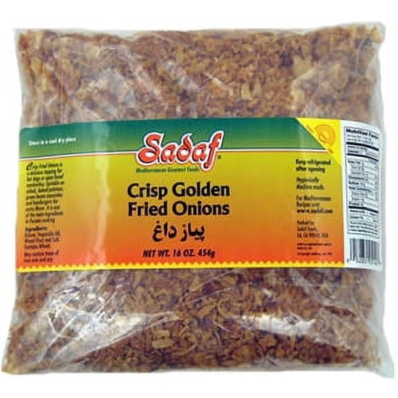 Sadaf Crispy Fried Onions - Golden Fried Onions for Cooking and Food Enhancing - Gourmet - Kosher - 16 Oz Bag