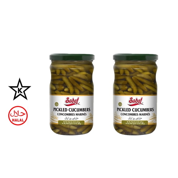Sadaf Kosher Pickled Cucumbers With Tarragon, Halal, Star-K Certified, 24oz, 2 Pack