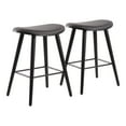 thumbnail image 1 of Saddle 26" Contemporary Counter Stool in Black Wood and Grey Faux Leather with Black Metal by LumiSource - Set of 2, 1 of 5
