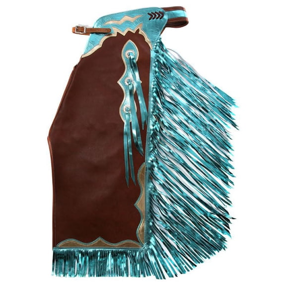 Saddle Barn Tack Rodeo Chap Brown/Turq/Gold