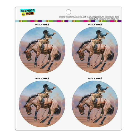 Saddle Bronc Horse Cowboy Riding Rodeo Event Refrigerator Fridge Locker Vinyl Circle Magnet Set
