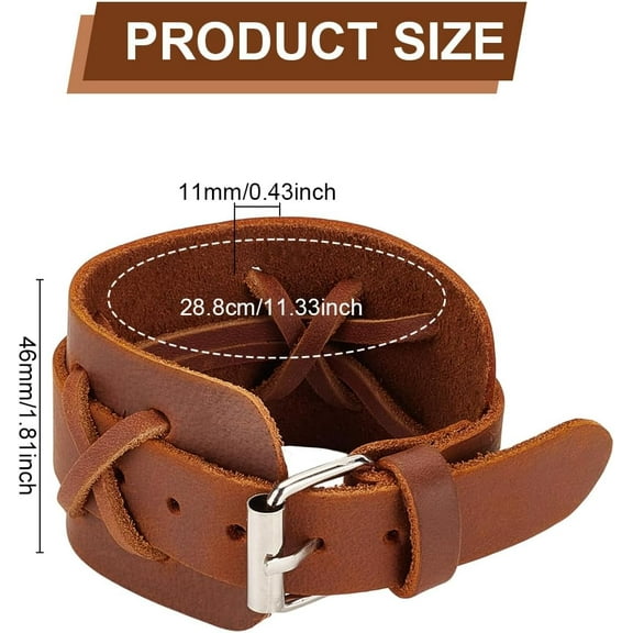 Saddle Brown Adjustable Wristband Bracelet 11.4x1.8x0.4 inch Cowhide Leather Cord Bracelet Stylish Leather Cuff Bracelet Full Grain Wide Wristband for Men Stylish Accessory