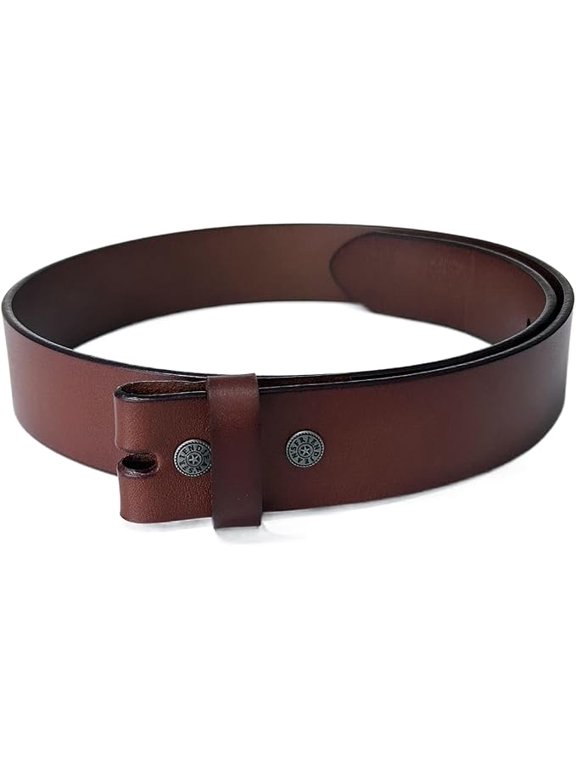 Saddle Brown Genuine Leather Belt Strap with Snap, Snap-On Replacement Belt for Men's Buckles Fitting for Waist Size XL (40-43 inch)