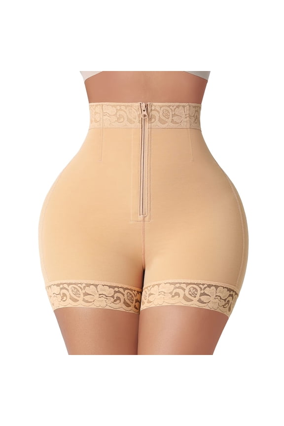 Saddle Brown High-Waisted Butt Lift Shapewear Panties With Front Zipper