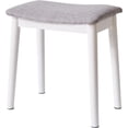 thumbnail image 1 of Saddle Cushion Vanity Stool Chair, Foot Rest Stool with Solid Wood Legs, Modern Vanity Bench Ottoman for Piano, Upholstered Seat for Bedroom, Entryway, White Legs&Light Gray, 1 of 9