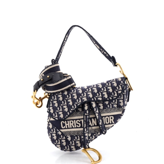 Saddle Handbag Logo Embroidered Oblique Canvas Medium By Rebag