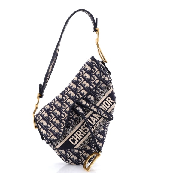 Saddle Handbag Logo Embroidered Oblique Canvas Medium By Rebag