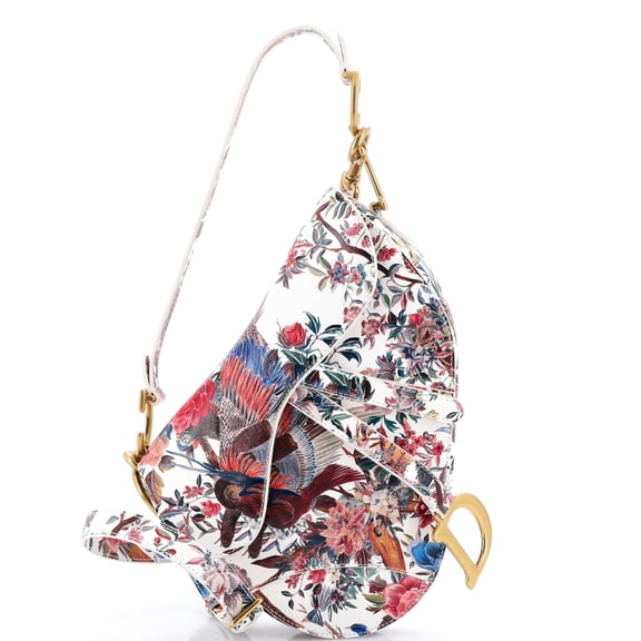 Saddle Handbag with Strap Printed Leather Medium By Rebag
