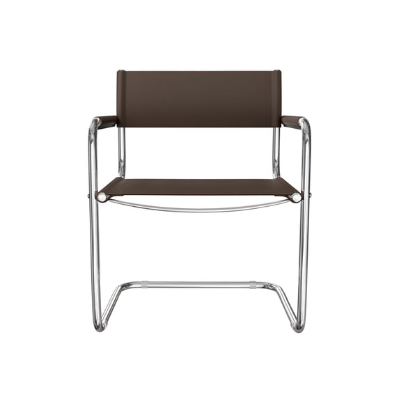 Saddle Leather Accent Chair Stainless Steel Arm Chair Dining Chair - Brown