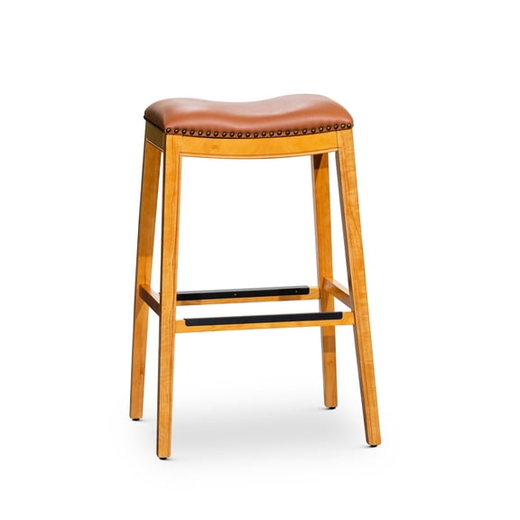 Saddle Leather Bar Stool with Footrest / Adds Style to Kitchen, Supports 250 lbs