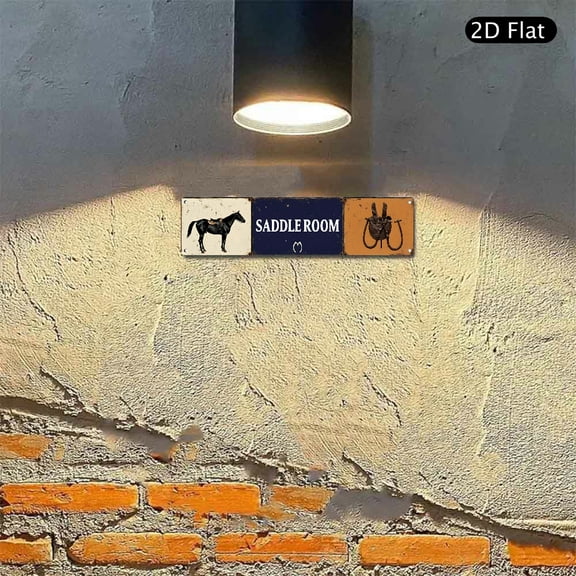Saddle Room Triptych Metal Wall Art, 4x16 Inch Aluminum Sign with Rustic Equestrian Horse and Saddle Illustration, Decorative Wall Decor for Stable Tack Room 1pc