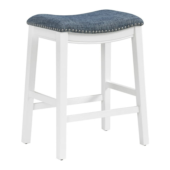 Saddle Stool 24" in Indigo Fabric With White Wood Finish 2-Pack
