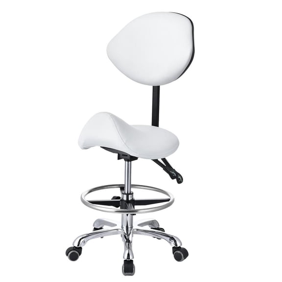Saddle Stool Chair with Back Support Footrest, Hydraulic Rolling Swivel Adjustable Stool Chair, for Work Studio Dental Office Salon Kitchen Counter Tall Home Desk Chairs, White