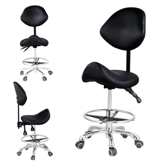 Saddle Stool Chair, Dental Saddle Stool(400LBS) with Back Support and Rolling Saddle, Hydraulic Lifting Height Adjustable for Clinic Dentist Spa Massage Salons (Black)