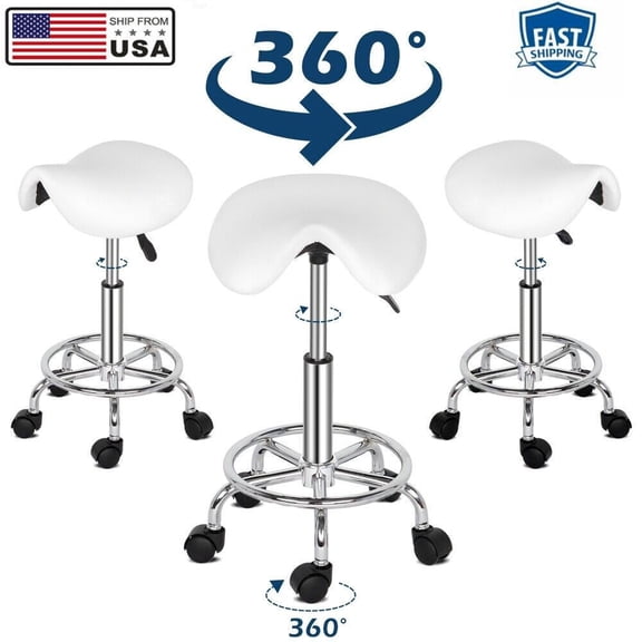 Saddle Stool Chair for Massage Clinic Spa Salon Cutting, Adjustable Salon Stool Hydraulic Saddle Rolling Chair Tattoo Spa Beauty Stool,White