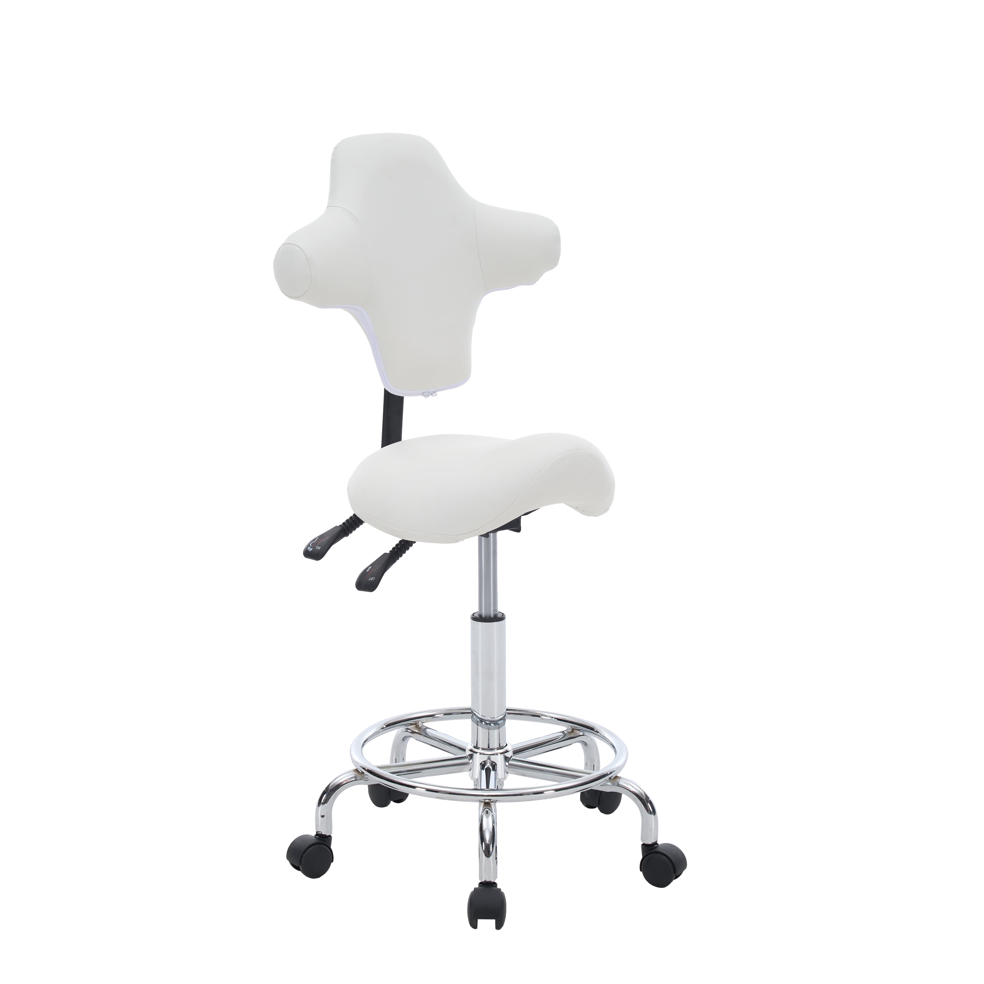 Saddle Stool Chair with Wheels,Ergonomic Swivel Rolling Height Adjustable for Salon Beauty Clinic Dentist Tattoo Home Office(White)