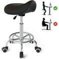 thumbnail image 1 of Saddle Stool Ergonomic- Comfortable Rolling Saddle Stool with Wide Thick Saddle Seat Padding, Swivel Adjustable Saddle Chair with Wheels and Ring Pedal for Medical Massage Salon (Dark Black), 1 of 6