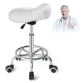 thumbnail image 1 of YEEZEE Saddle Stool, Ergonomic Rolling Stool with Foot Ring, 360° Swivel and PU Wheels, White, 1 of 9
