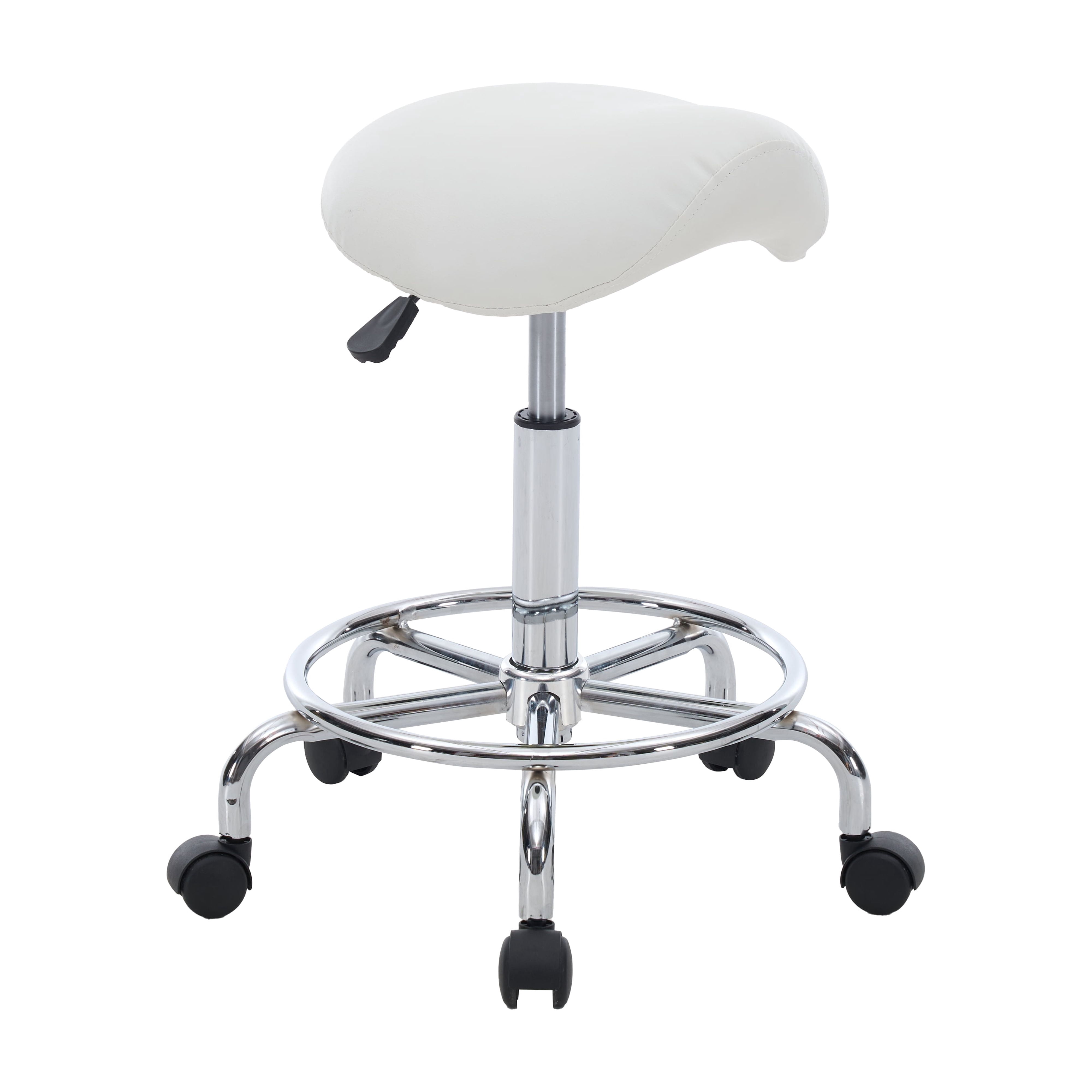 Saddle Stool, Ergonomic Saddle Chair with Wheels, Adjustable Height Swivel Salon Stool, Rolling Stool for Home Office Tattoo Massage Clinic Lab Beauty (White)