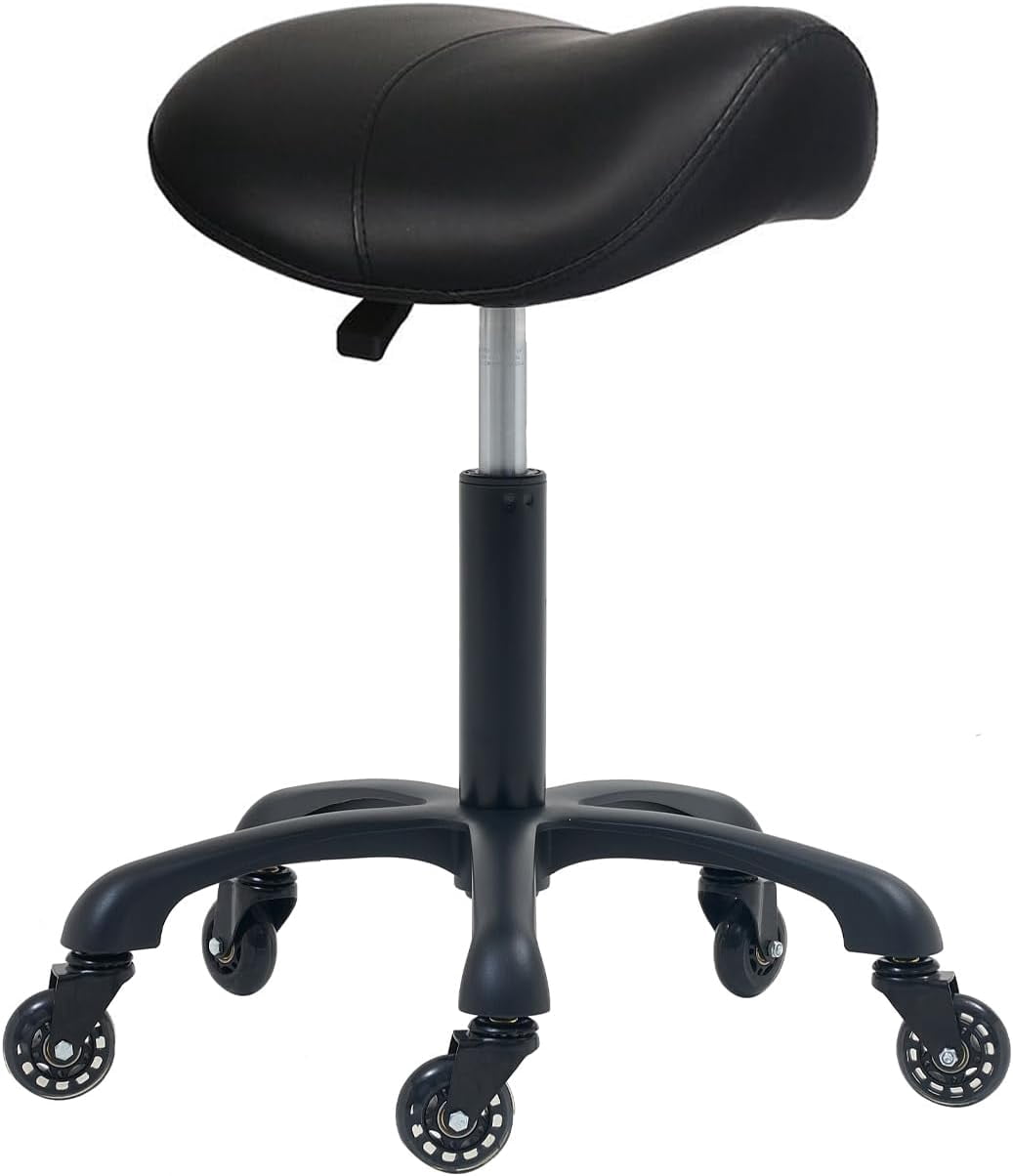 Saddle Stool, Ergonomic Salon Stool Chair with Wheels, Protect Straight ...