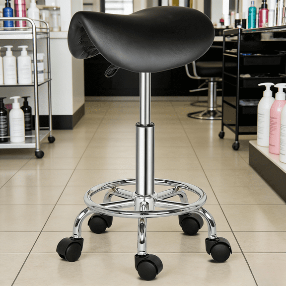 Saddle Stool Ha Ha Feet Rotation Bar Stool Black PU Leather Adjustable Height Swivel Office Chair Medical Salon Tattoo Spa Rolling Seat Ergonomic Backless Stool with Wheels Workbench Shop Stool