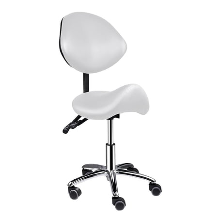 Saddle Stool Rolling Swivel Height Adjustable with Wheels,Heavy Duty Anti-Fatigue Ergonomic Saddle Chair for Hair Beauty Salon Lab Dental Massage Office Home Kitchen (with Back, White)