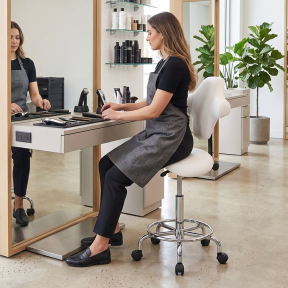 Saddle Stool with Wheels, Ergonomic Swivel Rolling Saddle Chair with Height Adjustment, PU Leather Stool for Salon, Beauty, Clinic, Dentist, Tattoo, or Home Office, Black, Easy Assembly