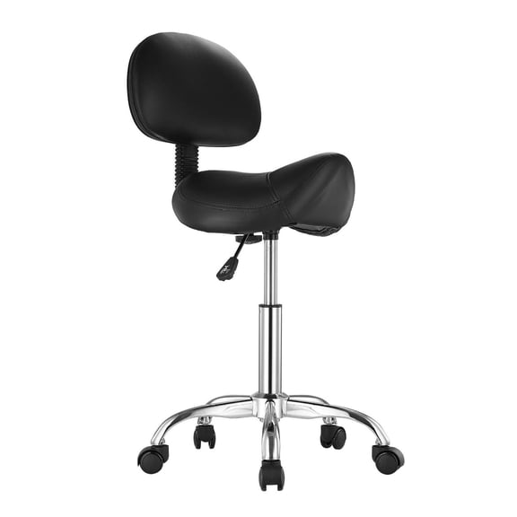 Saddle Stool with Back Support and Wheels, 450 LBS Capacity, Adjustable Height, Ergonomic Rolling Chair for Salon, Spa, Massage, Tattoo, Black
