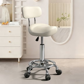 Saddle Stool with Back and Ring Pedal, Adjustable Hydraulic Rolling Chair with Wheels for Salon, Spa, Medical, Massage & Drafting Use White