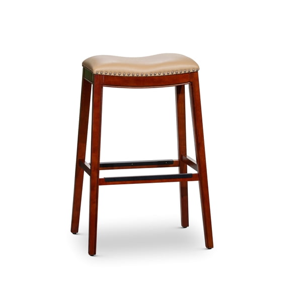 Saddle Stool with Cherry Finish, Leather Upholstery / Adds Elegance to Space