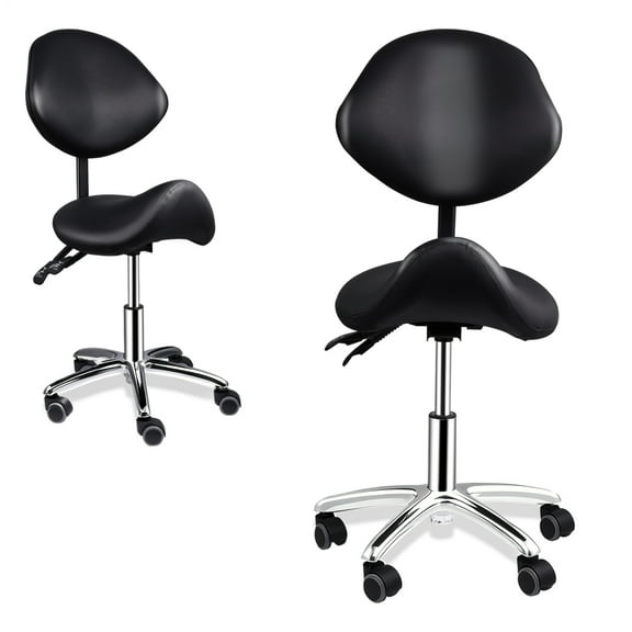 Saddle Stool with Wheels and Back Support, Hydraulic Adjustable Salon Chair for Hair Stylist, Rolling Chair for Clinic and Home Office(Black)