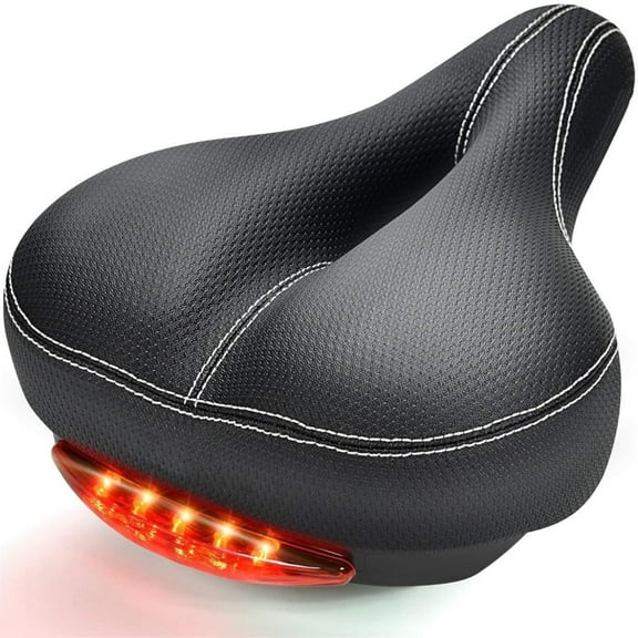 Saddle with Tail Light, Ergonomic Comfortable  Seat Cushion,  Seat for Men Women with Shock Absorption, Waterproof  Saddle for Stationary/Exercise/Indoor/Mountain/Road Bikes