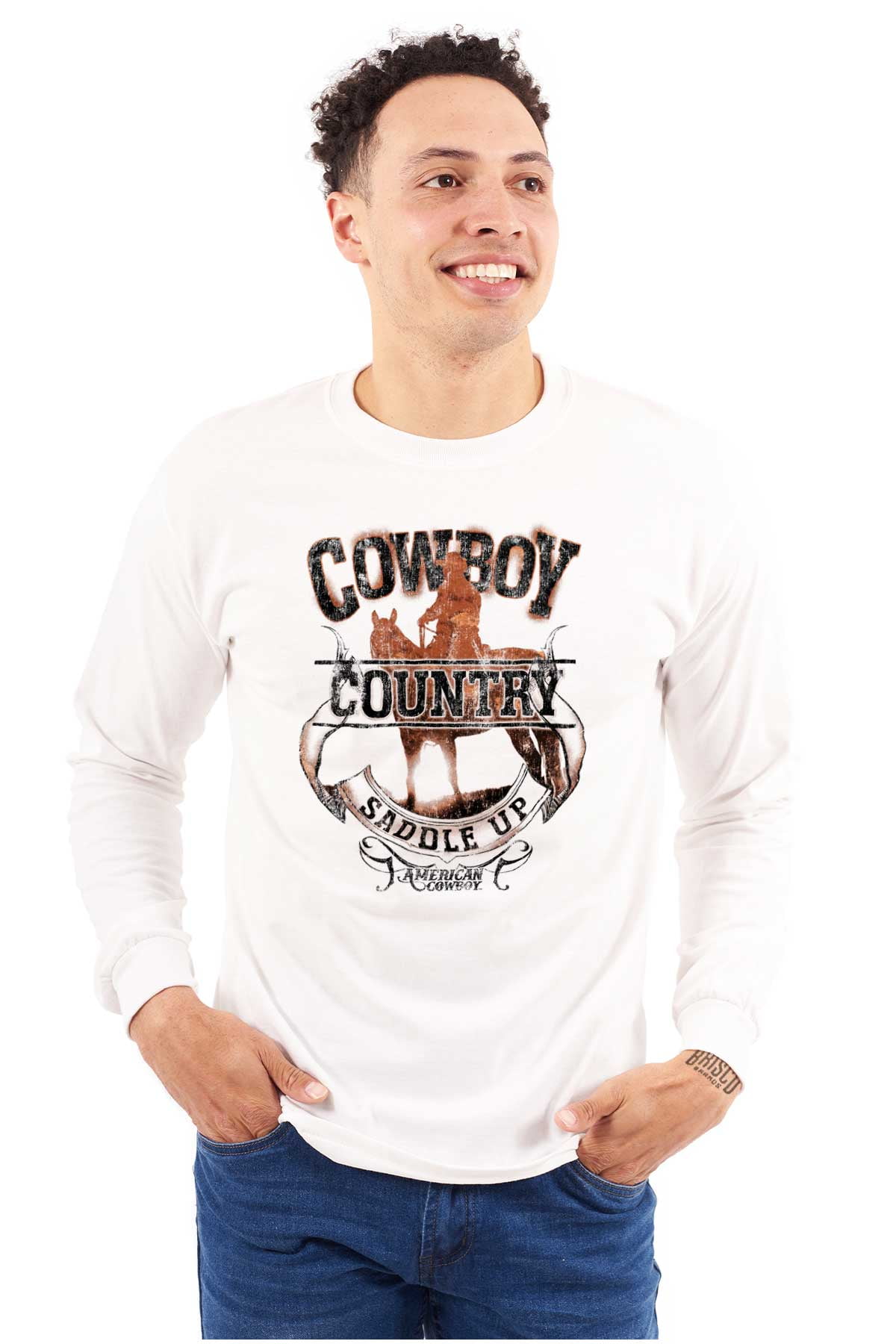 Saddle Up Country Western Cowboy Men s Long Sleeve Tee T Shirt Brisco Brands L Walmart Business Supplies
