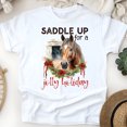 thumbnail image 1 of Saddle Up Jolly Holiday Shirt | Horse Christmas Graphic Tee, White, Size S, 1 of 6