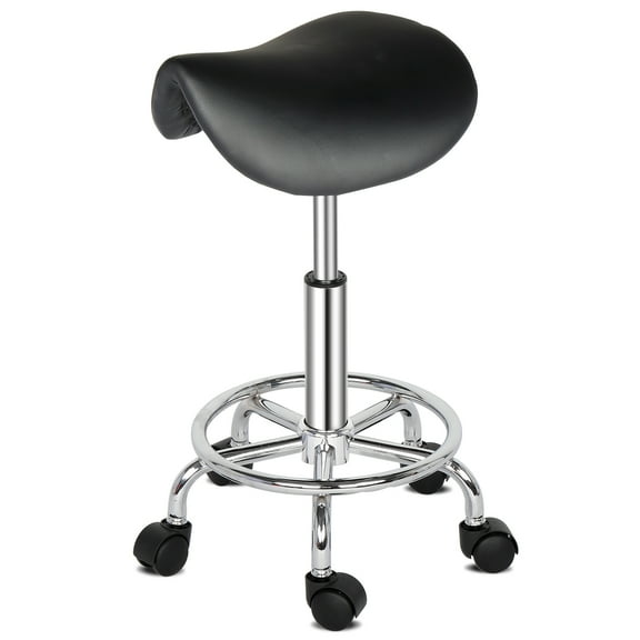 Saddle-shaped 360Rotating Bar Stool, PU Leather Sponge Plastic Stool with 5 Casters, Comfortable Fashionable Bar Stool for Home Bar Kitchen